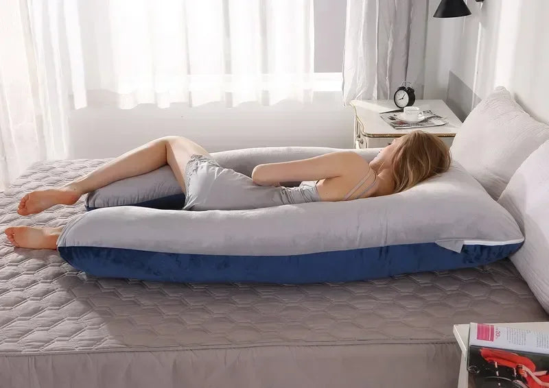 Coussin de grossesse en polaire douce en forme de U – Soutien latéral et lombaire multifonctionnel