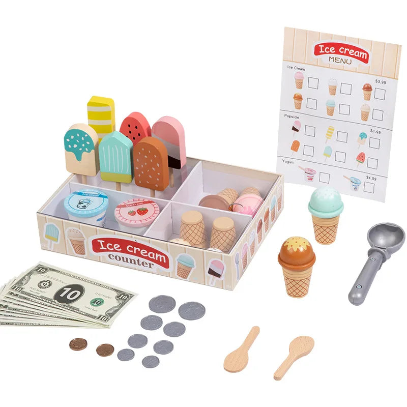 Ensemble de jeu de crème glacée en bois – Amusant pour les tout-petits !