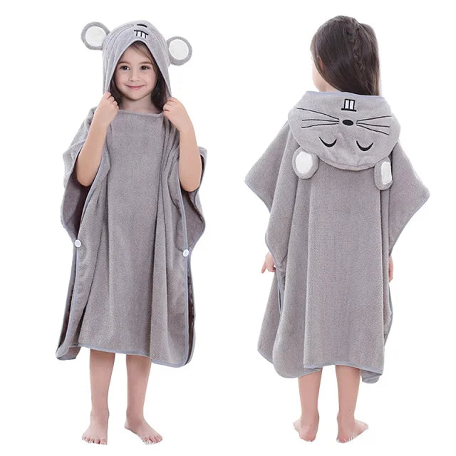 Serviette de bain à capuche pour enfants MICHLEY Fox – Peignoir poncho en coton (2–6 ans)