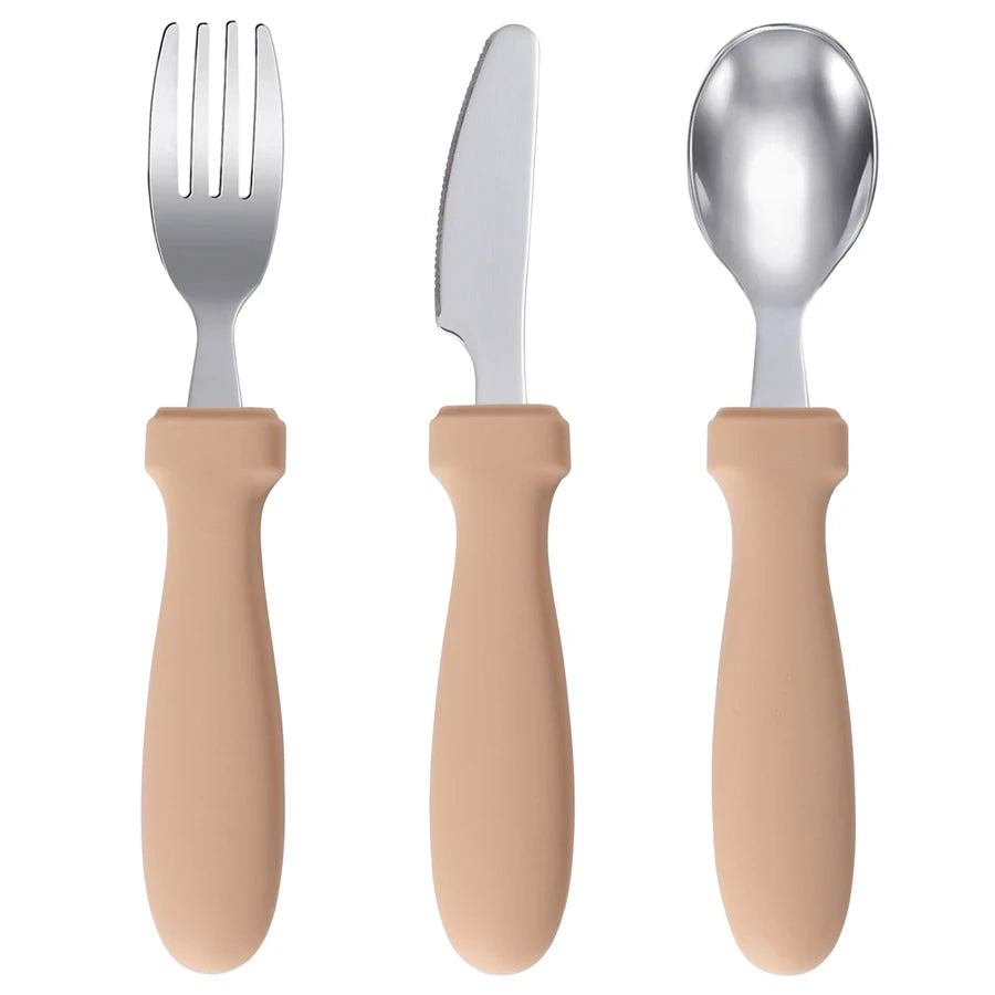 Ensemble d'alimentation pour bébé – Assiette, cuillère et fourchette en silicone
