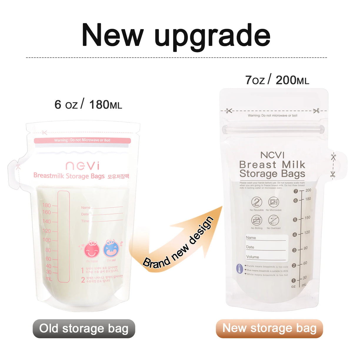 NCVI 200ml Breast Milk Storage Bags – Temp-Sensing, Double-Sealed, BPA-Free