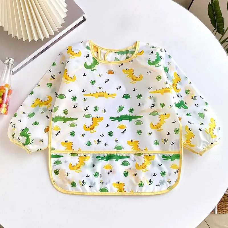 Cute Cartoon Waterproof Long-Sleeve Baby Feeding Bib (0–3Y)