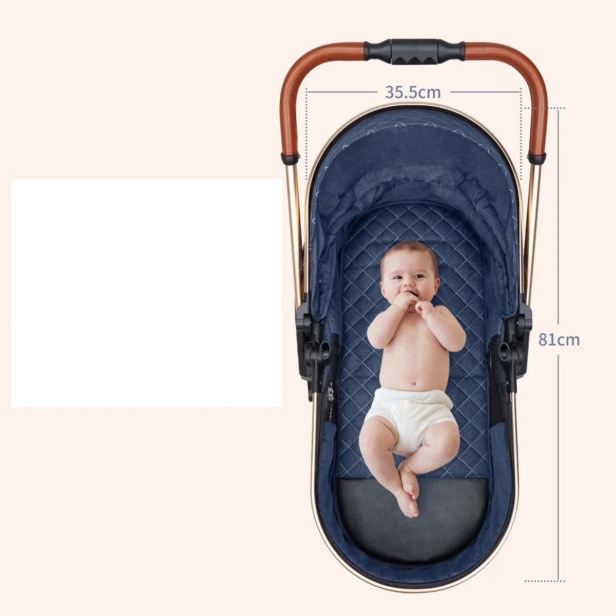 Poussette bébé 3 en 1 de luxe à grand débattement – ​​Position assise et allongée