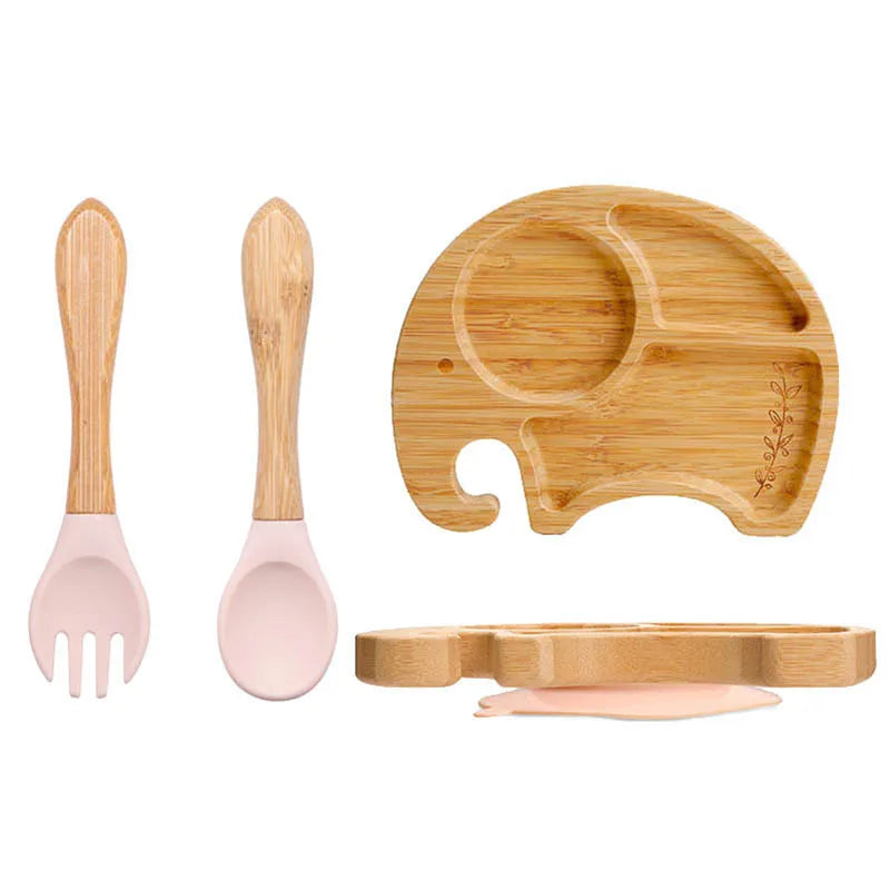Baby Dinnerware – 3PCS Bamboo Plate & Suction Tableware