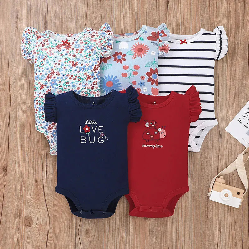 5-Pack Newborn Bodysuits – Soft 100% Cotton Cartoon Outfits (0–24M)