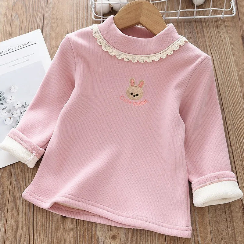 Velvet Kids T-Shirt with Rabbit Embroidery
