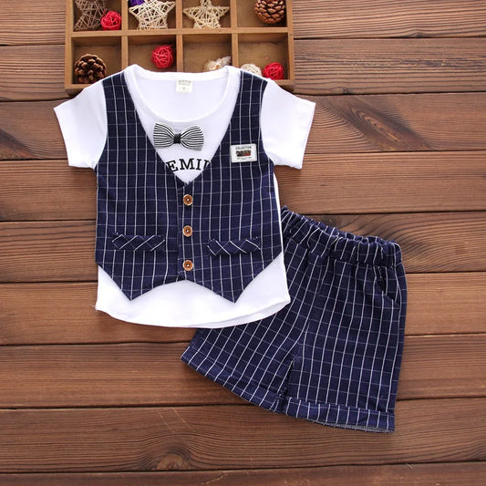 ChatGPT said:  2-Piece Baby Summer Outfit – Plaid Gentleman Style Vest & Shorts Set