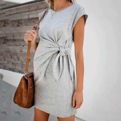 Robe de maternité unie Premama – Robe d'allaitement d'été à manches courtes