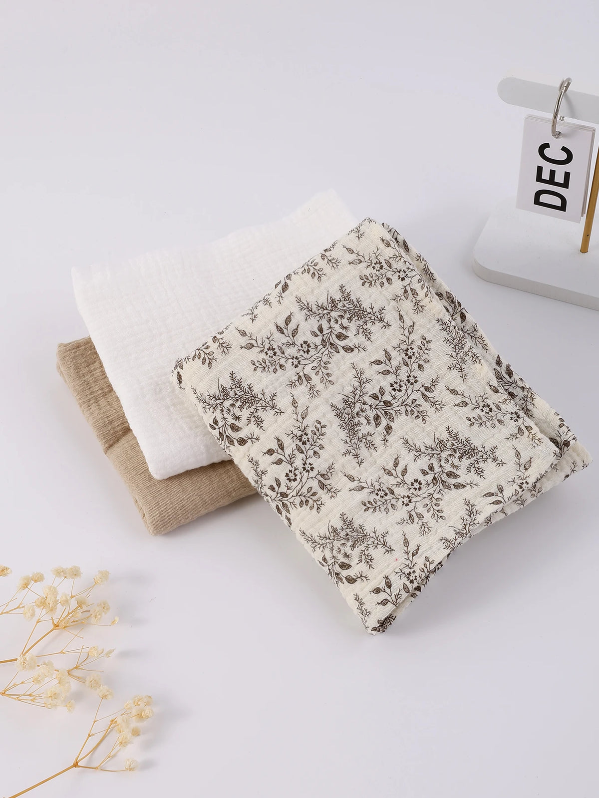 Ensemble de 3 couvertures d'emmaillotage en mousseline douce et respirante, à motifs floraux unis de style bohème, pour nouveau-né.