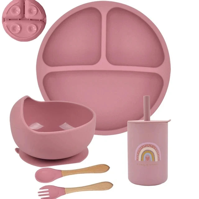 Baby Suction Plate Set – 5P Silicone Bowl, Cup & Utensil