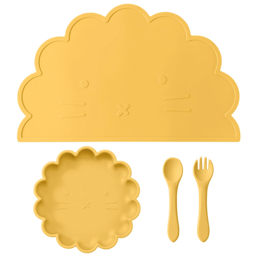 Ensemble d'alimentation pour bébé en silicone – Cuillère, fourchette et set de table pour le sevrage