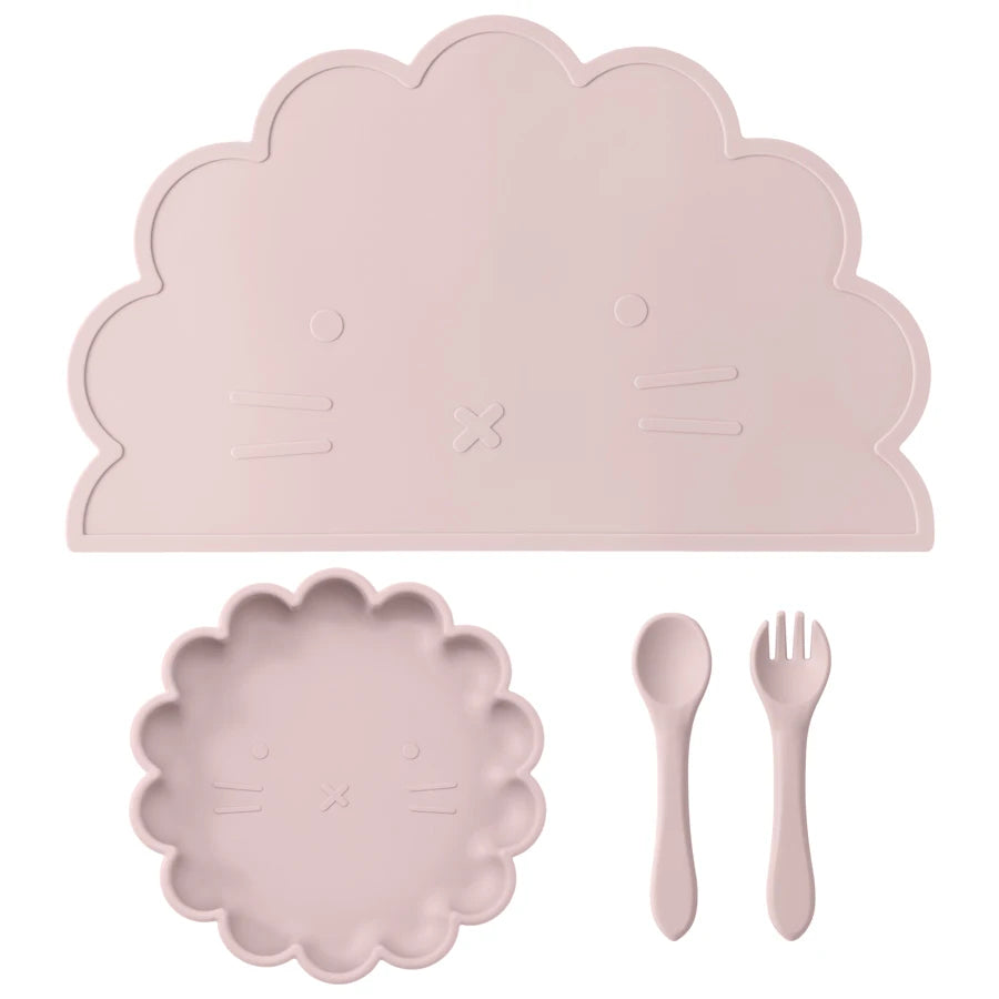 Ensemble d'alimentation pour bébé en silicone – Cuillère, fourchette et set de table pour le sevrage