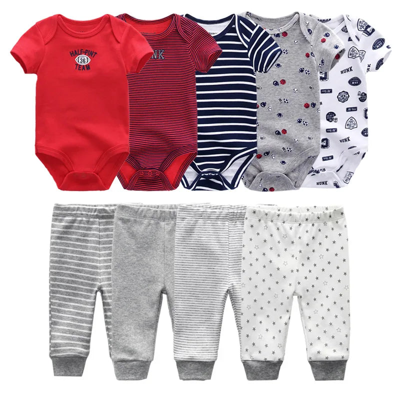 9-Piece Newborn Clothing Set – Cotton Cartoon Bodysuits & Pants