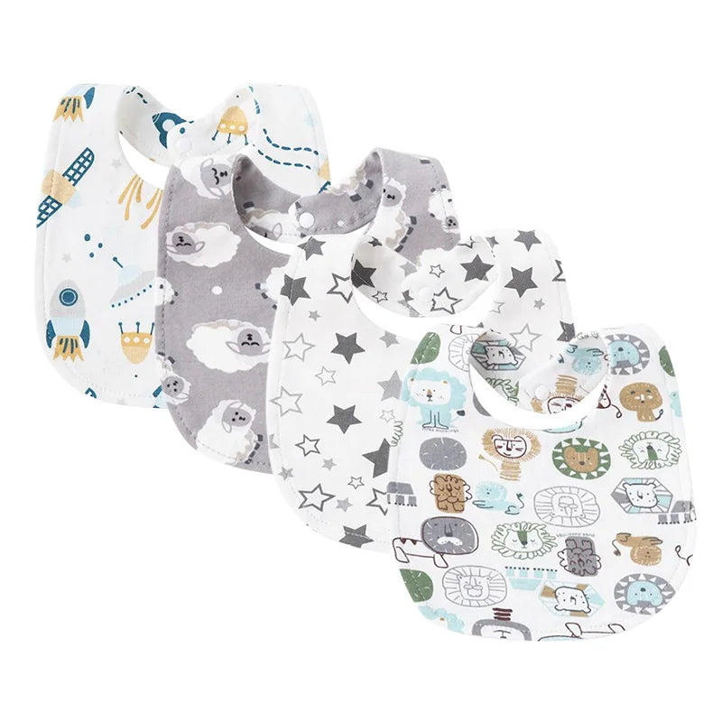 Ensemble de 4 bavoirs bébé en coton double épaisseur – Mignons et doux