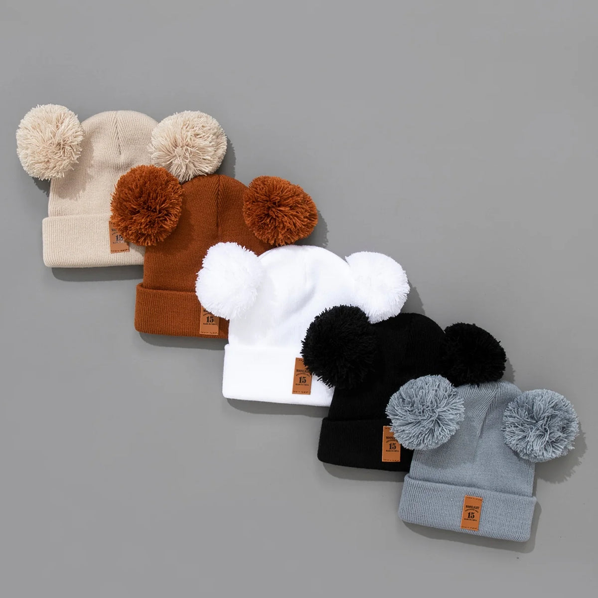 Cute Double Pom Baby Knit Hat Winter Set 5Pcs