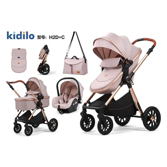 Poussette légère Kidilo H2D C 3 en 1, poussette bébé à quatre roues de bonne qualité