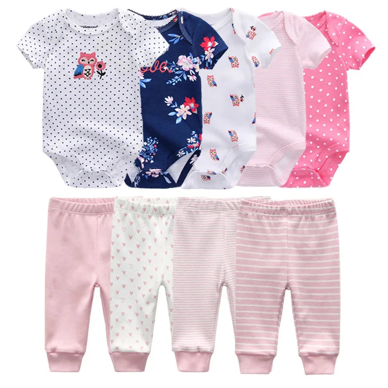 9-Piece Newborn Clothing Set – Cotton Cartoon Bodysuits & Pants