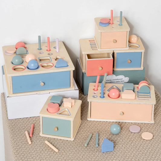 Montessori Wooden Shape & Color Sorting Toy – Fine Motor Busy Board