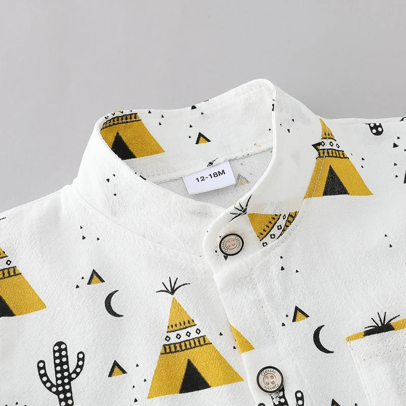 2-Piece Kids Summer Outfit – Cotton Triangle Print Shirt & Shorts Set