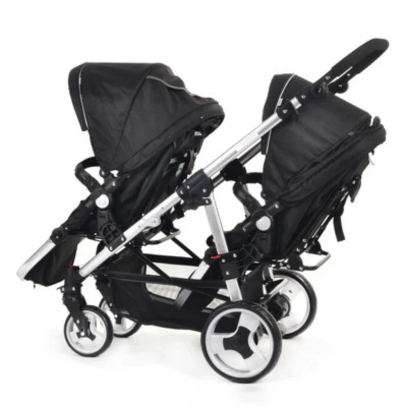 Foldable Twin High-View Stroller – Sit or Lie Down, Double Multifunction