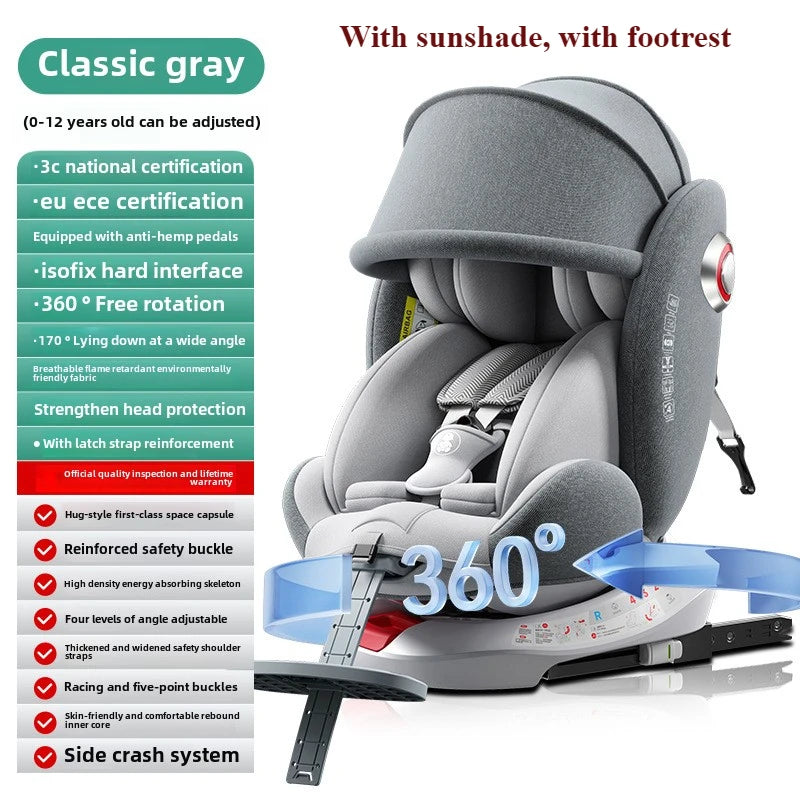 Universal Baby Car Seat | Safe ISOFIX, Rotates 360°, Age 0-12Y
