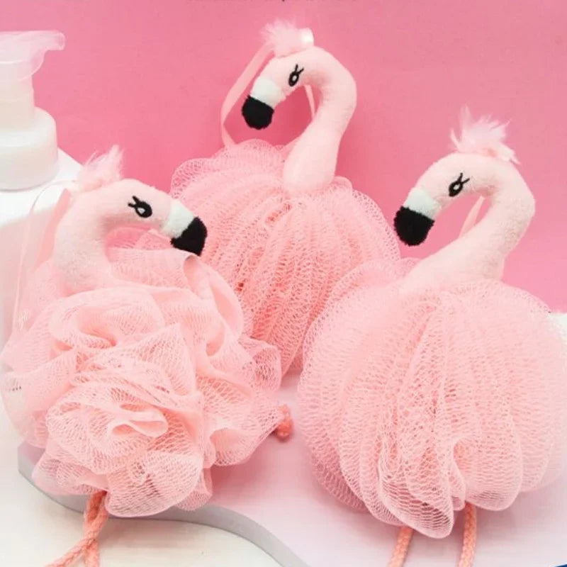 Cute Bath Flower Ball – Flamingo Rubbing Bath Brush for Children