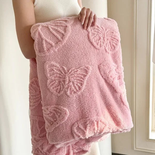 Multi-functional Fleece Baby Blanket Flannel Jacquard Butterfly Comfortable Soft Sofa Throw Blanket Warm Winter Bedding Items