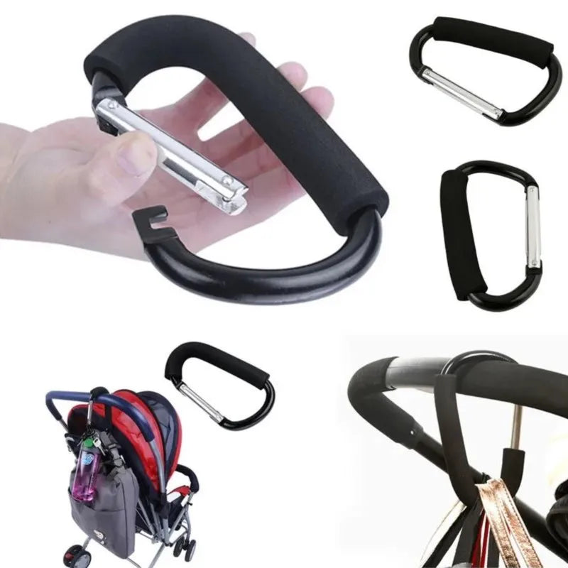 Large Aluminum Carabiner Stroller Hooks – D-Ring Organizer Clip