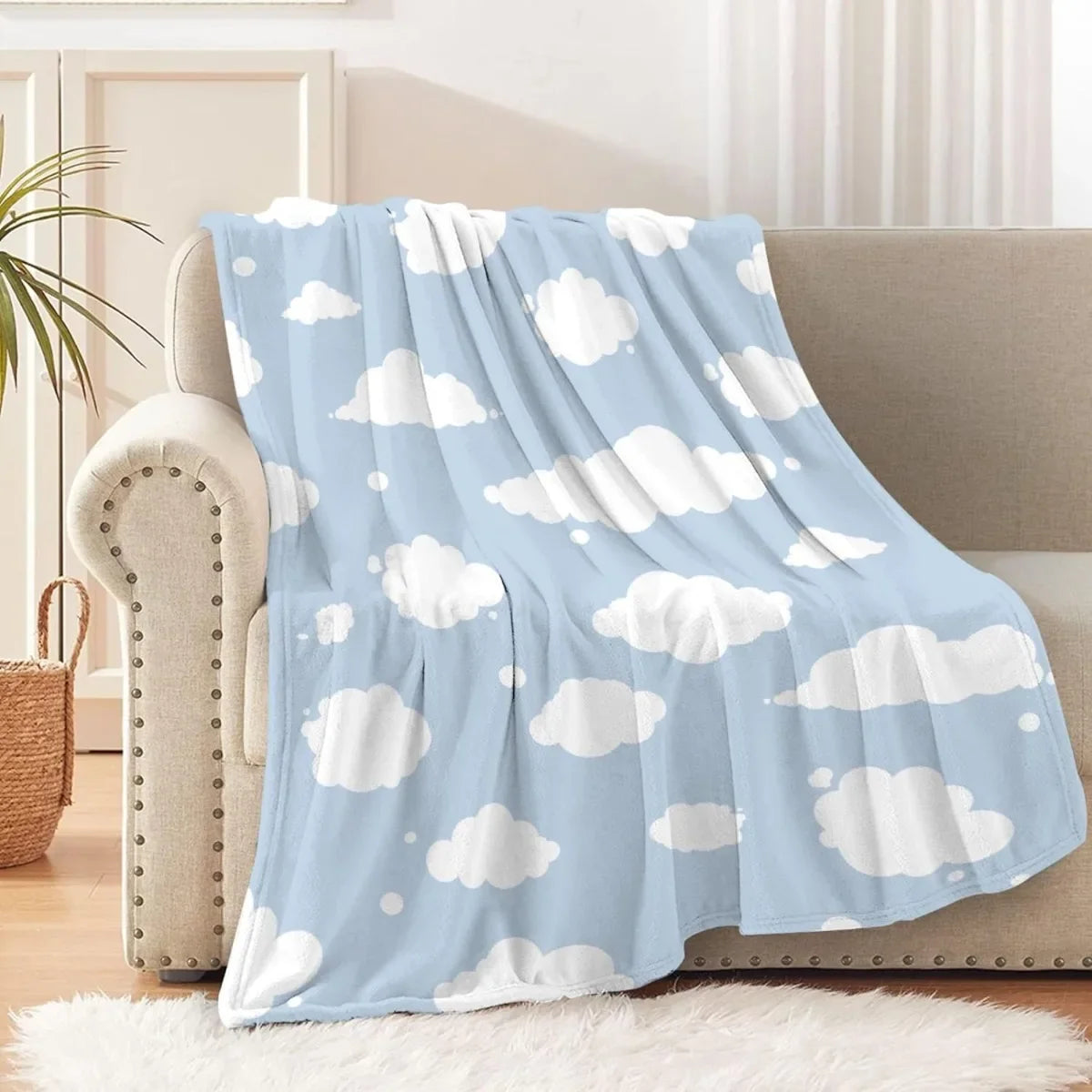 Cloud Throw Blanket, Blue and White Gift for Girl and Boy, Lightweight Super Soft Suitable for Sofa, Chairs, Bed for Kid