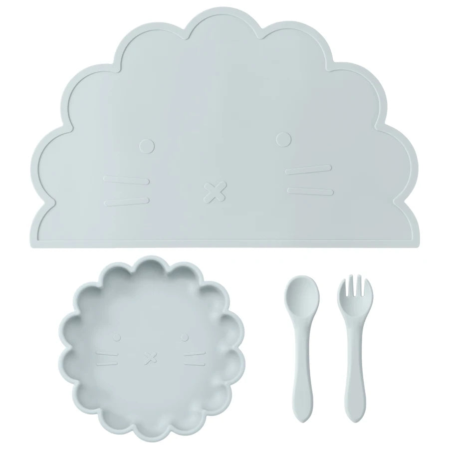 Ensemble d'alimentation pour bébé en silicone – Cuillère, fourchette et set de table pour le sevrage