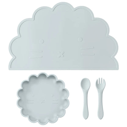 Ensemble d'alimentation pour bébé en silicone – Cuillère, fourchette et set de table pour le sevrage