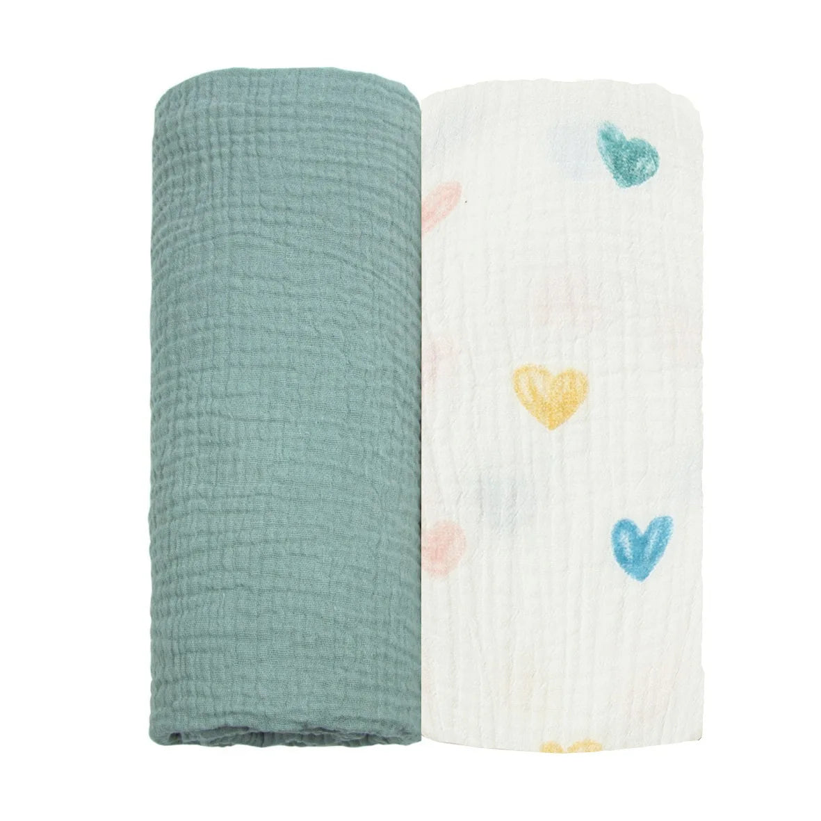 Ensemble de 2 couvertures d'emmaillotage pour bébé, en mousseline de coton doux, idéales pour accueillir un nouveau-né ou pour la poussette. Accessoires pour bébé.