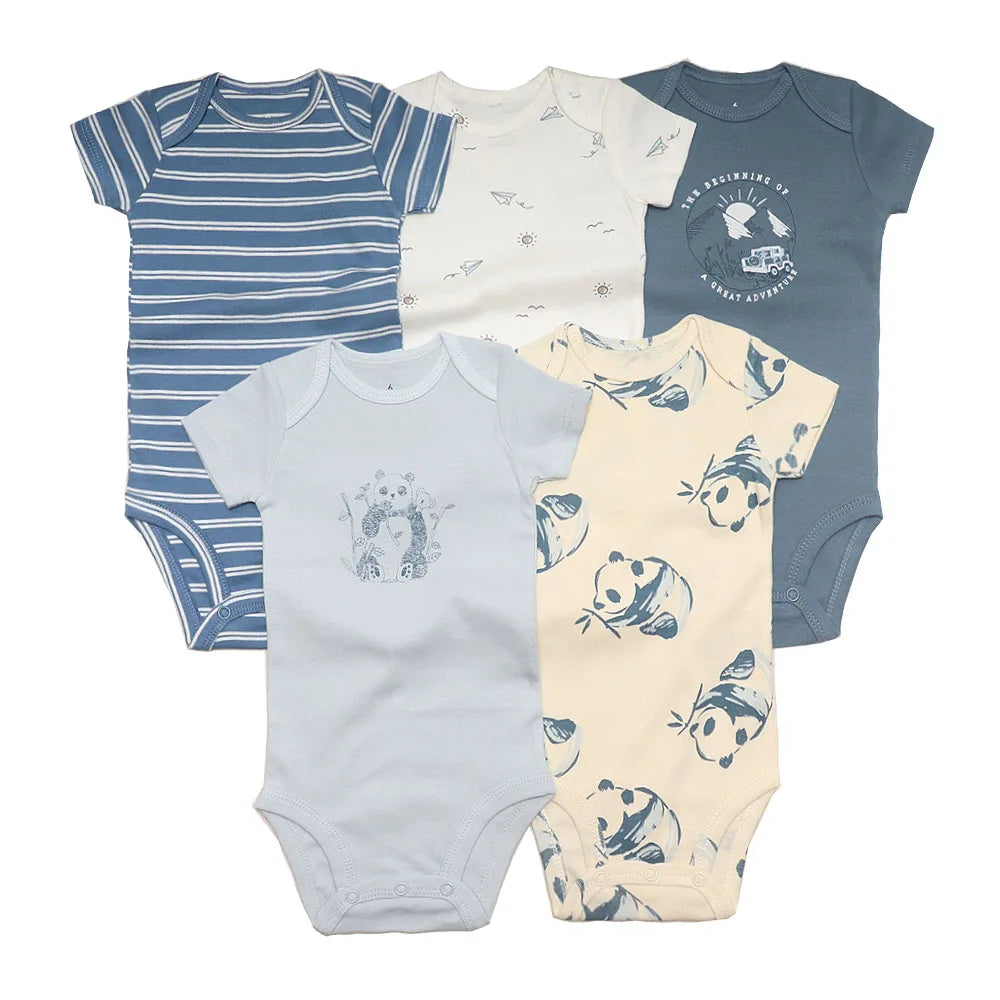 5-Pack Newborn Bodysuits – Soft 100% Cotton Cartoon Outfits (0–24M)