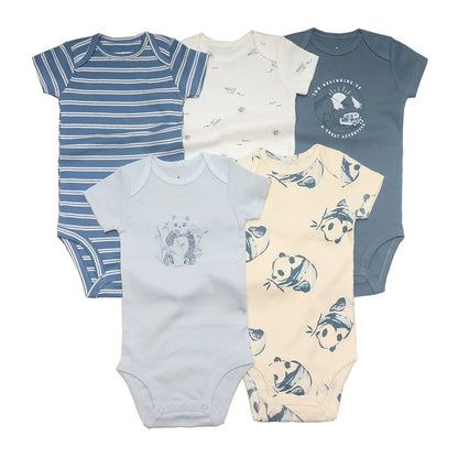 5-Pack Newborn Bodysuits – Soft 100% Cotton Cartoon Outfits (0–24M)