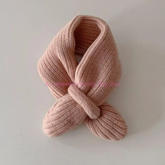 85AE Trendy Children Scarf Solid Color Autumn Winter Knitted Scarf Fashionable Scarf
