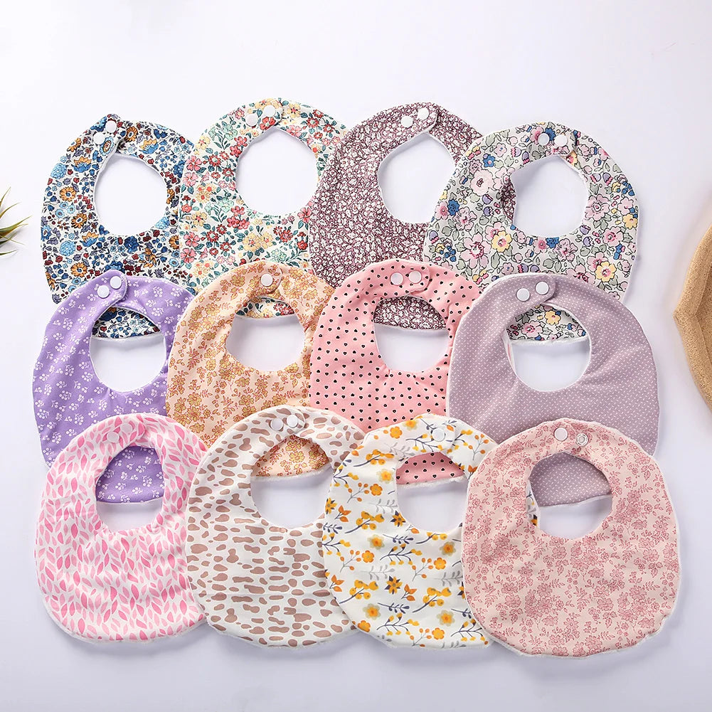 Flower Print Cotton Baby Bib – Adjustable Snap Bandana