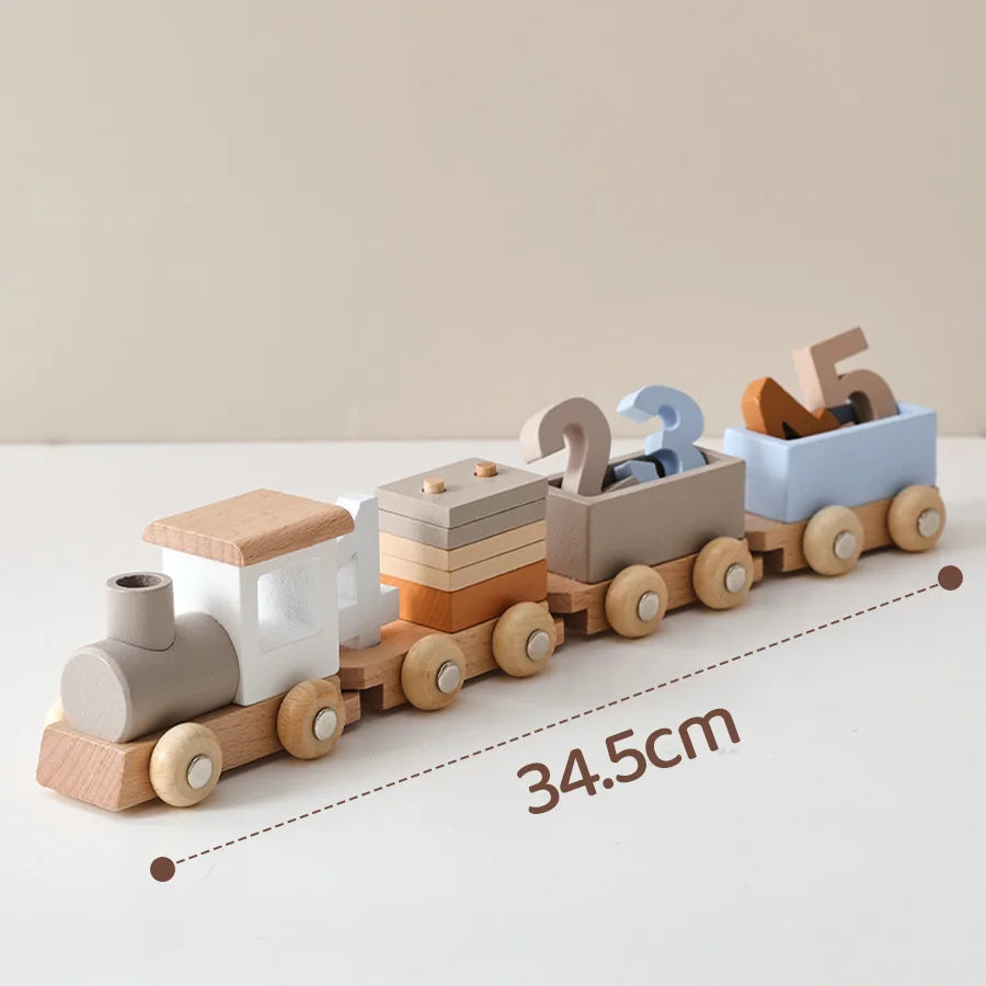 Montessori Wooden Number Train Toy with Blocks – Educational Baby Gift