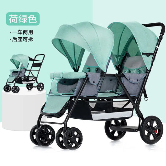 Multifunctional Twin Baby Stroller – Lightweight Foldable Double Stroller, Four-Wheel