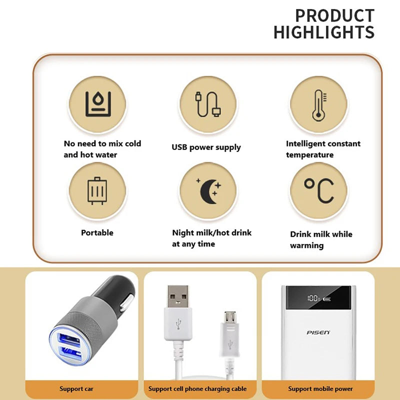Portable USB Bottle Warmer | Insulated Travel Bag for Baby Feeding