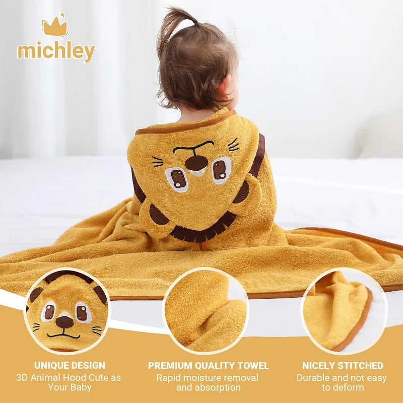 Serviette de bain à capuche Lion mignon – Peignoir de bain doux en bambou pour enfants