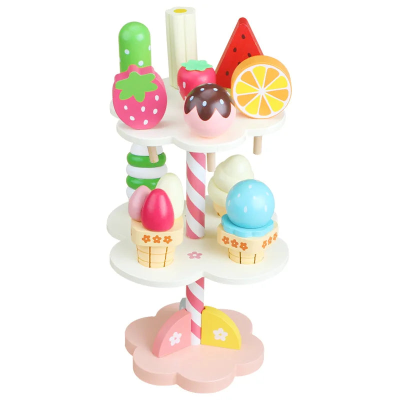 Ensemble de jeu de crème glacée en bois – Amusant pour les tout-petits !