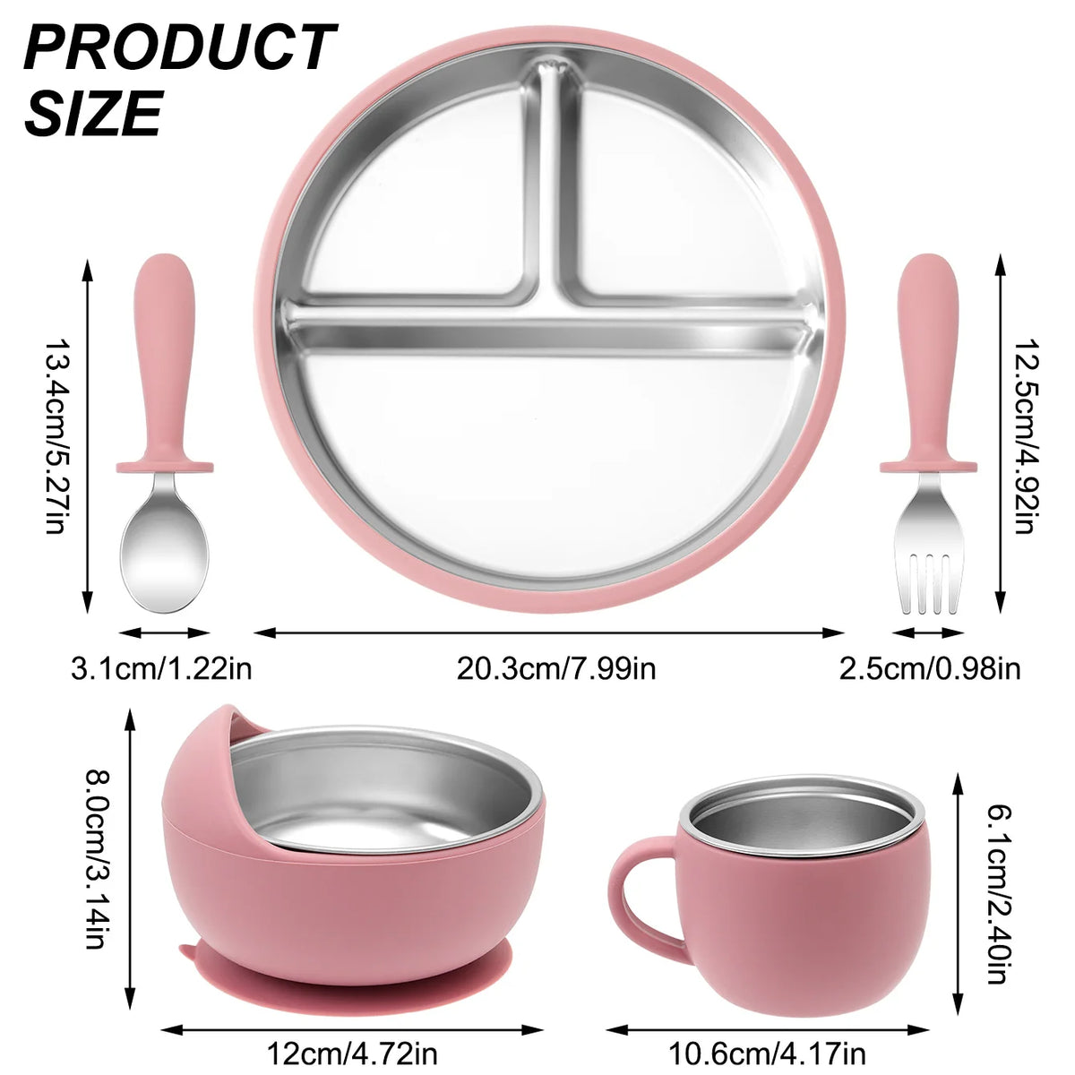 Ensemble repas bébé sans BPA – Assiette, bol, tasse et couverts détachables