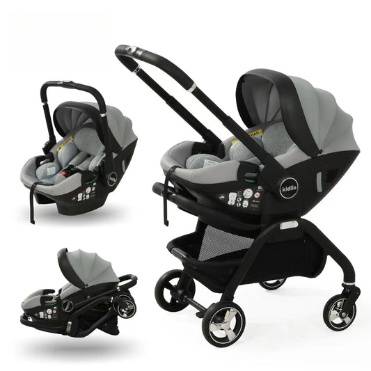 Poussette bébé 3 en 1 Kidilo avec siège de sécurité et nacelle (0-1 an) – 5 couleurs