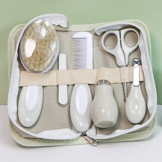 Khaki 6-Piece Baby Care Kit – Nose Cleaner, Nail Tools & Brush