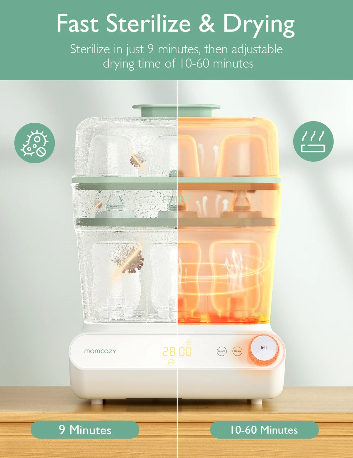 Stérilisateur universel pour biberons Momcozy | 3 couches, commande tactile intelligente et arrêt automatique