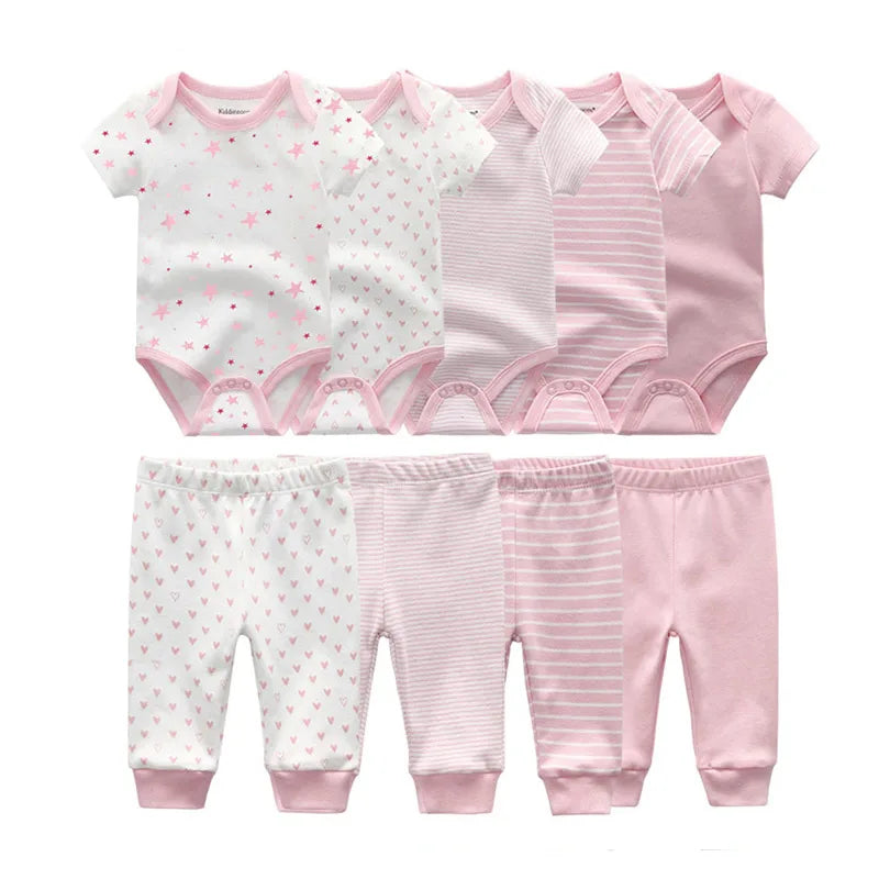 9-Piece Newborn Clothing Set – Cotton Cartoon Bodysuits & Pants