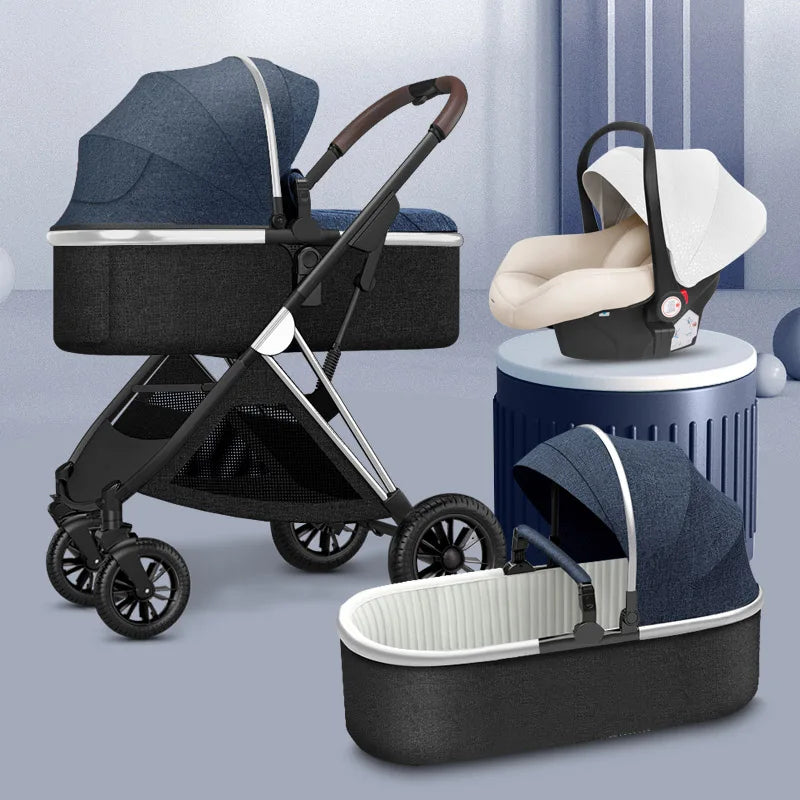 BETSOCCI 2/3-in-1 High Landscape Baby Stroller – Four-Wheel Foldable Trolley