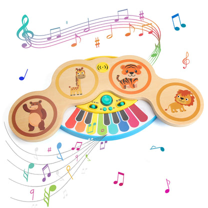 Piano et batterie en bois 2 en 1 – Lumières et musique pour s'amuser !