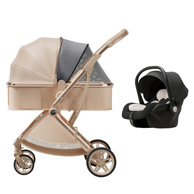 Poussette bébé 3 en 1 de luxe – Position assise et allongée, poussette de voyage portable