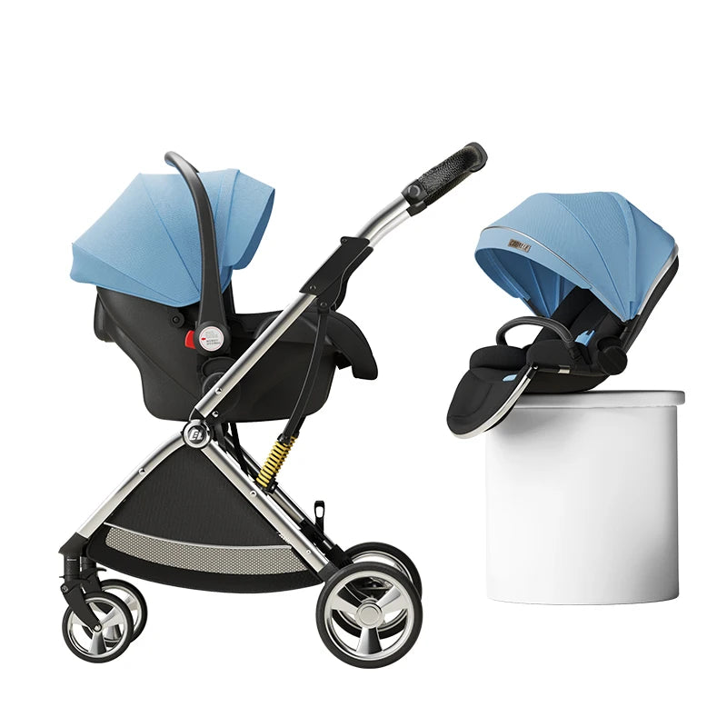 Luxury High-View Baby Stroller – Egg-Shaped Seat, One-Hand Recline, Compact Pram